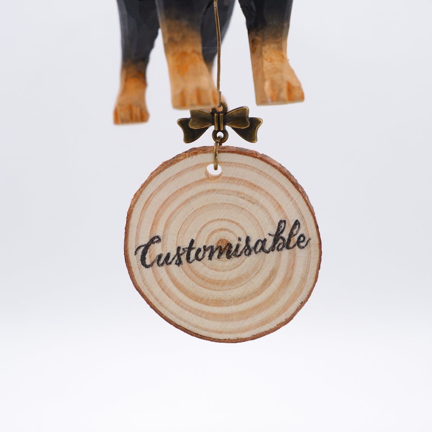 The Quiet Protector - Hand Carved Wooden Ornament with Personalised Wooden Name Tag