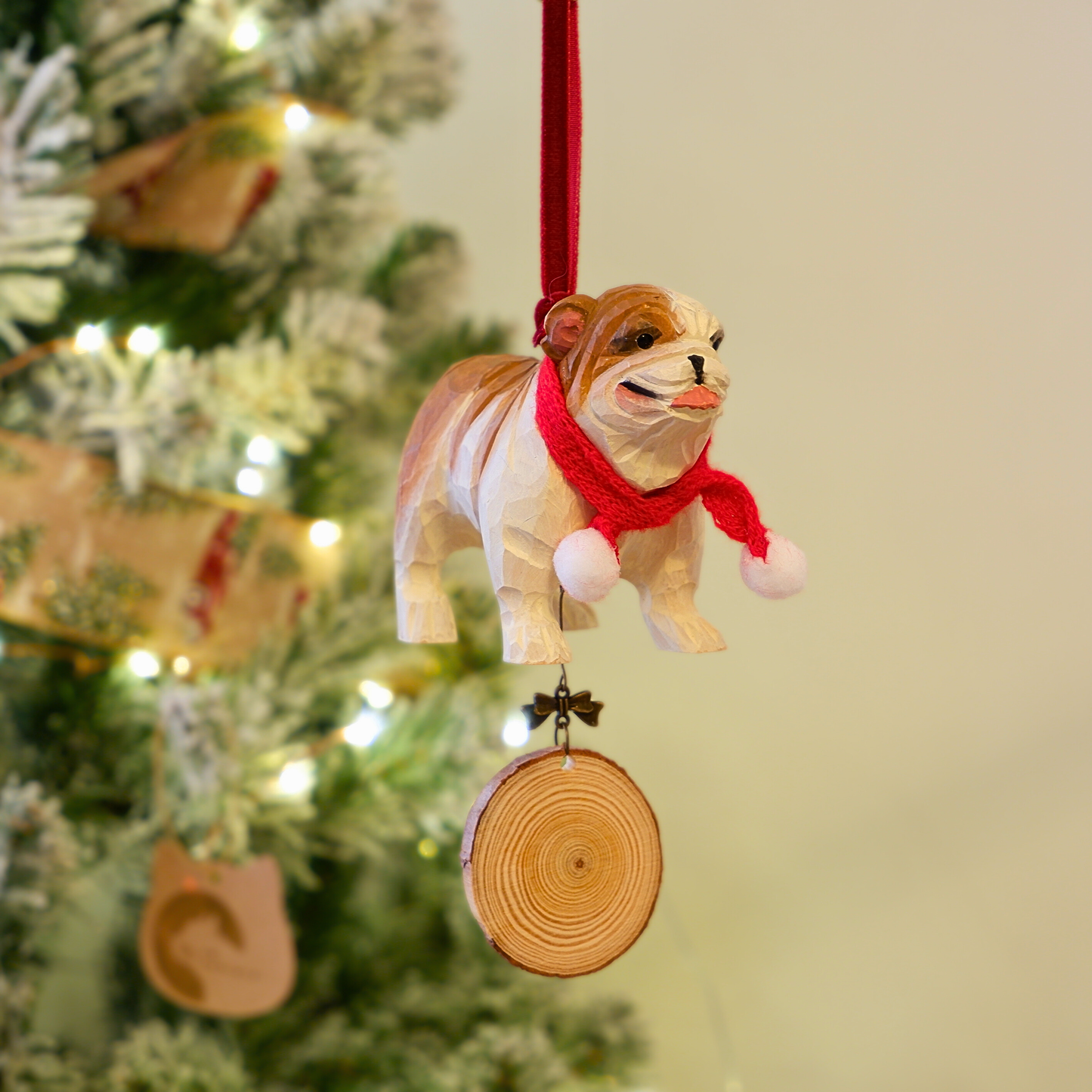 The Little Guardian - Hand Carved Wooden Ornament with Personalised Wooden Name Tag