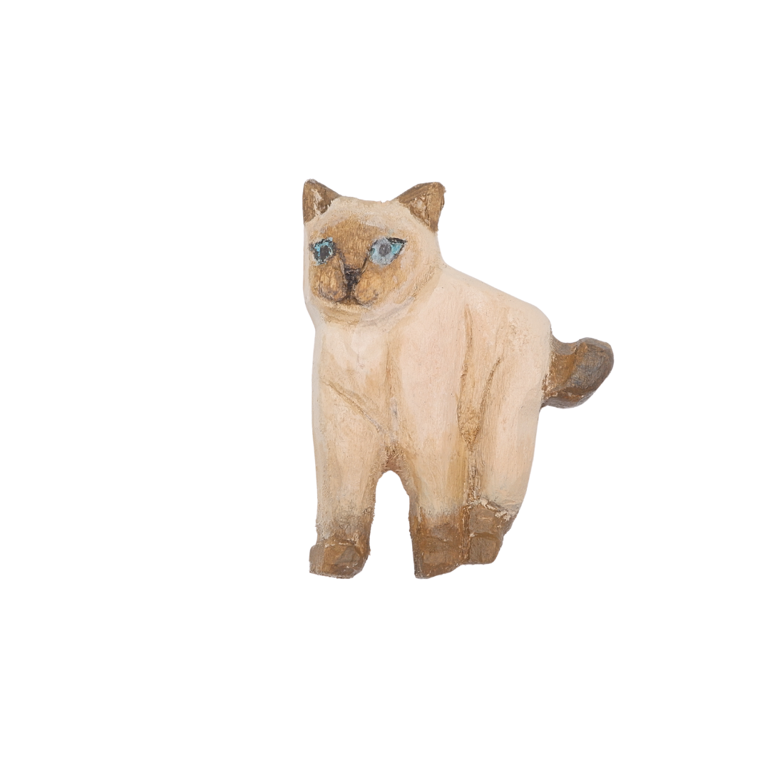 Hand-carved wooden Siamese cat charm with blue eyes, custom personalised cat portrait by anornament