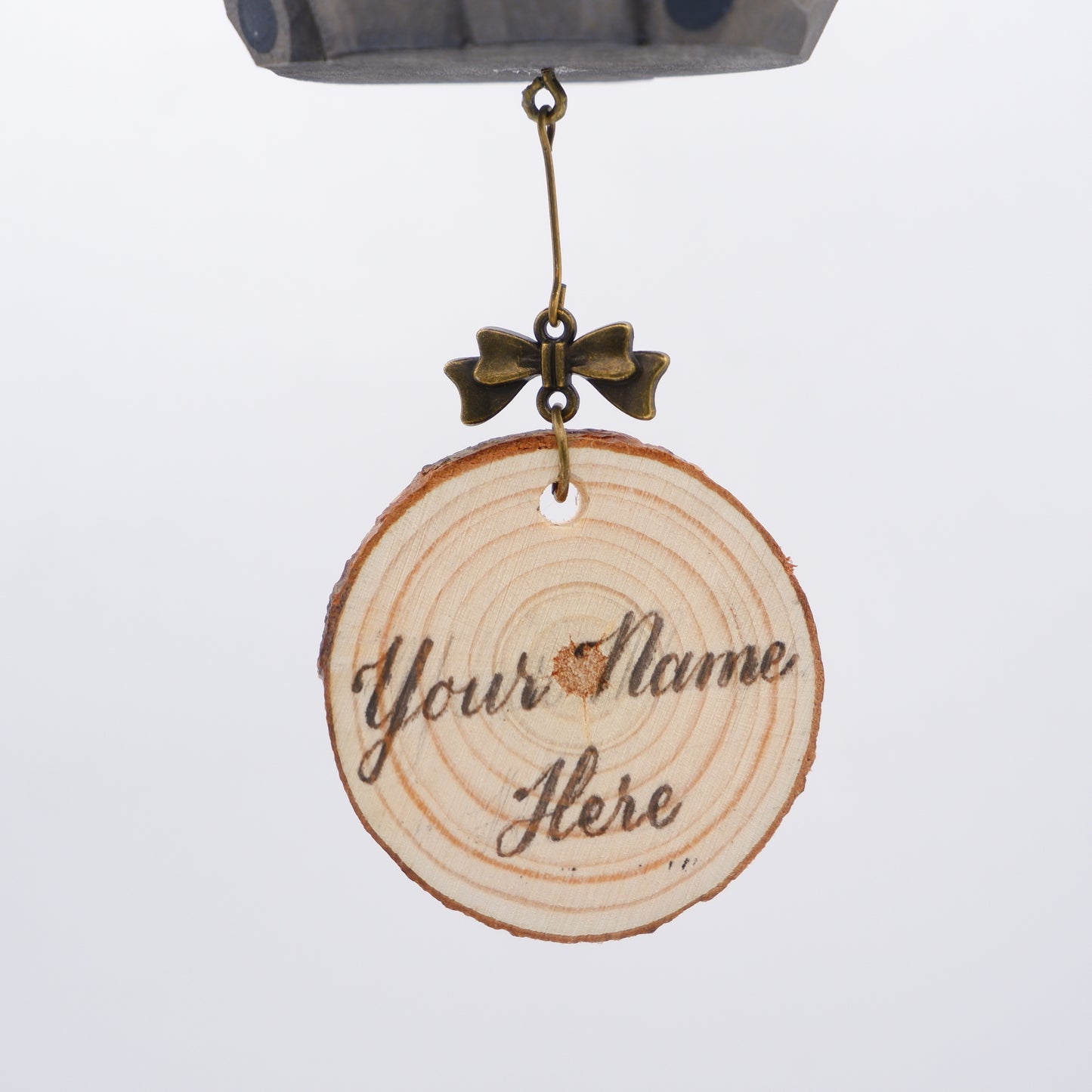 The Little Scholar - Hand Carved Wooden Ornament with Personalised Wooden Name Tag