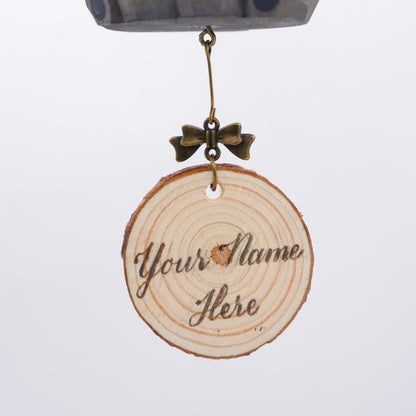 The Little Scholar - Hand Carved Wooden Ornament with Personalised Wooden Name Tag