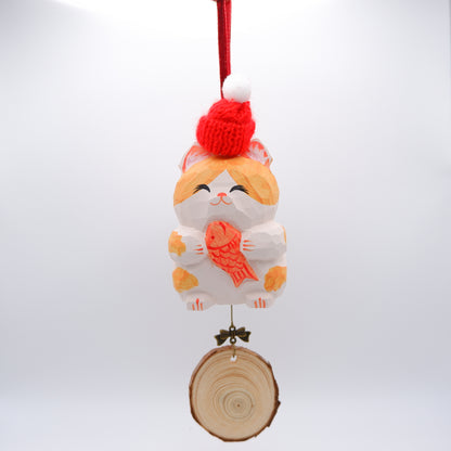 The Quiet Feast - Hand Carved Wooden Ornament with Personalised Wooden Name Tag