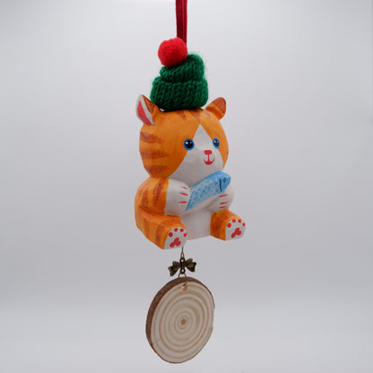 The Quiet Feast - Hand Carved Wooden Ornament with Personalised Wooden Name Tag