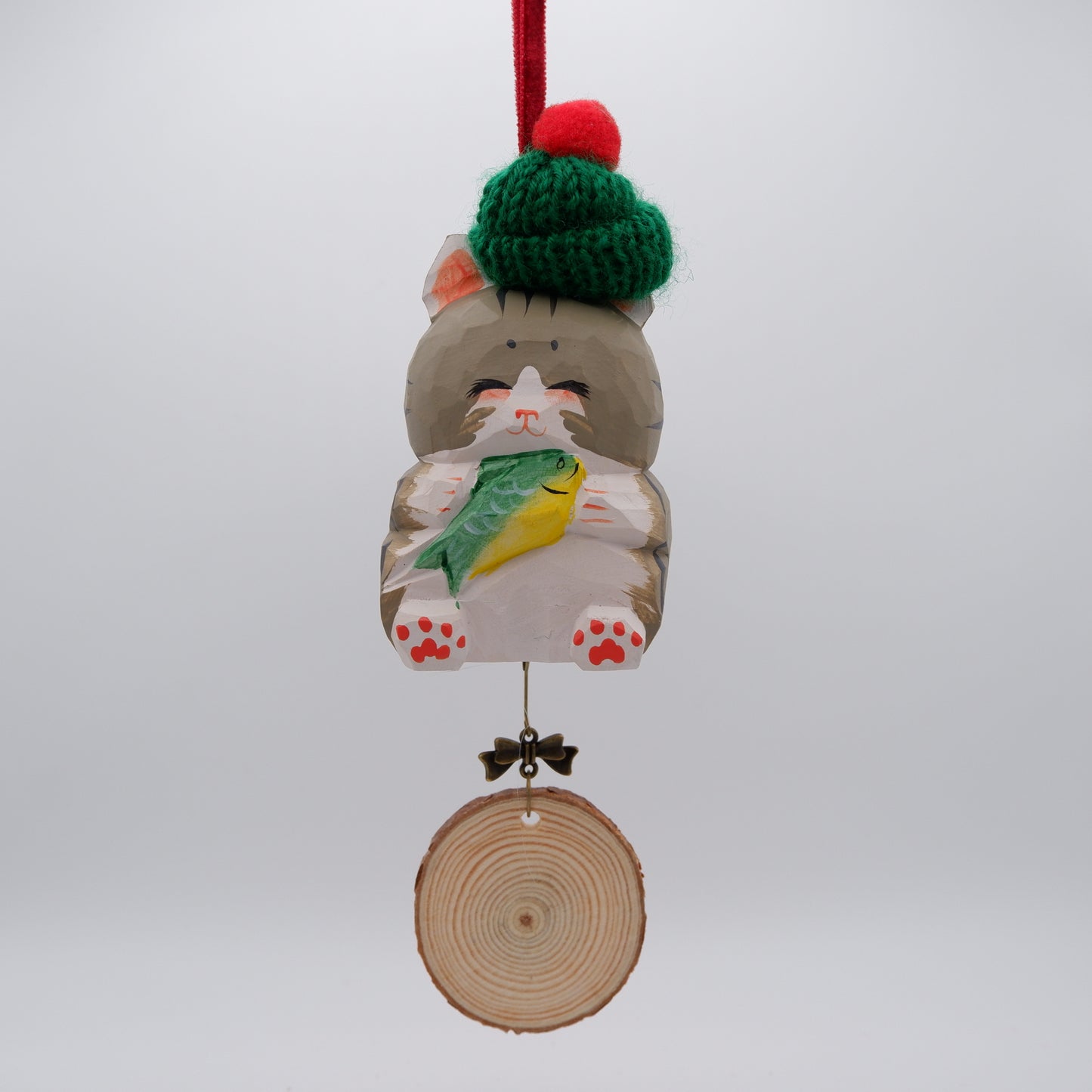 The Quiet Feast - Hand Carved Wooden Ornament with Personalised Wooden Name Tag