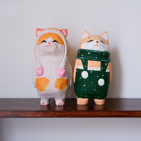 The Cozy Cat - Hand Carved Wooden Figure