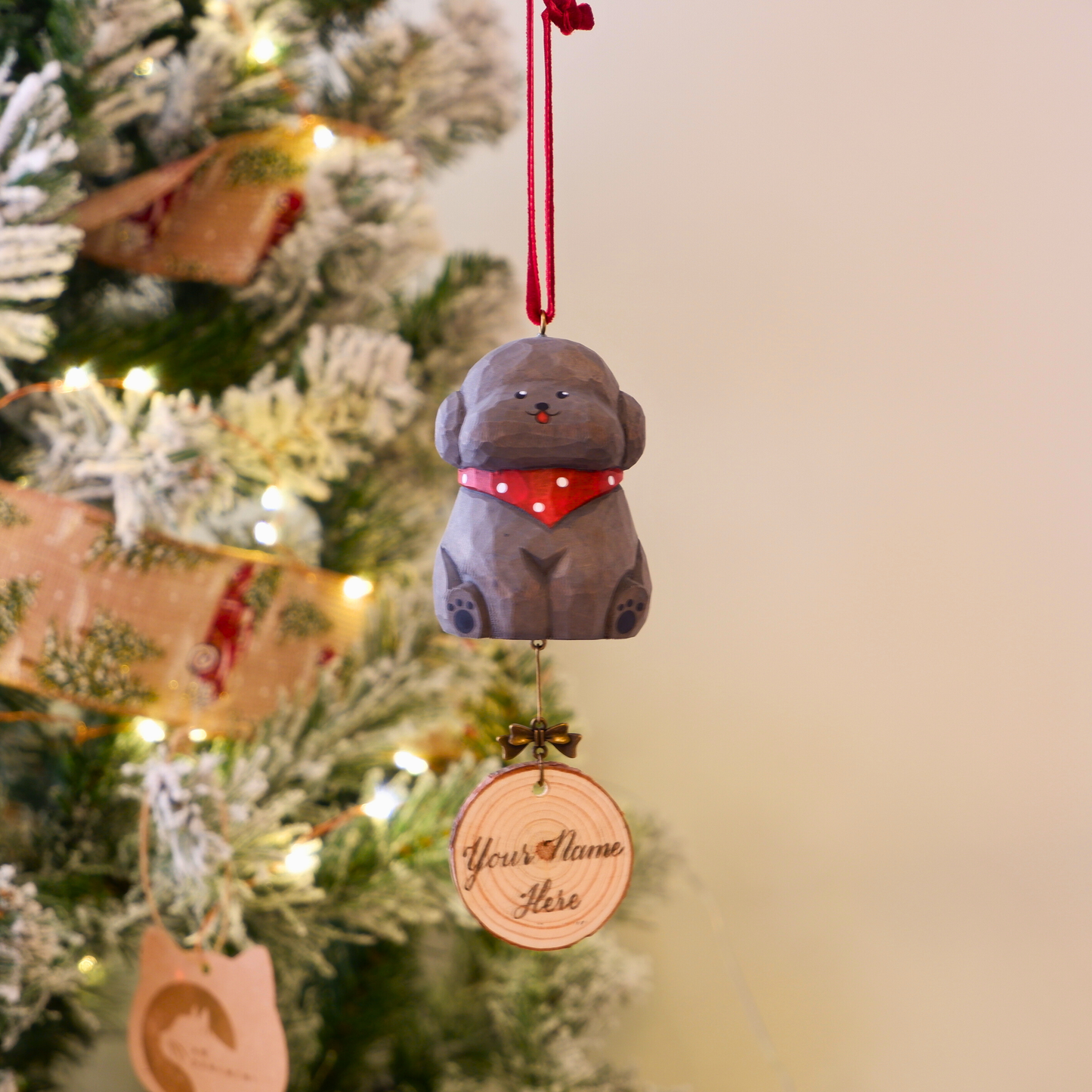 The Little Scholar - Hand Carved Wooden Ornament with Personalised Wooden Name Tag