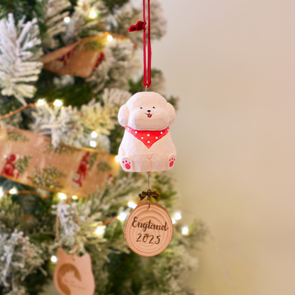 The Little Scholar - Hand Carved Wooden Ornament with Personalised Wooden Name Tag
