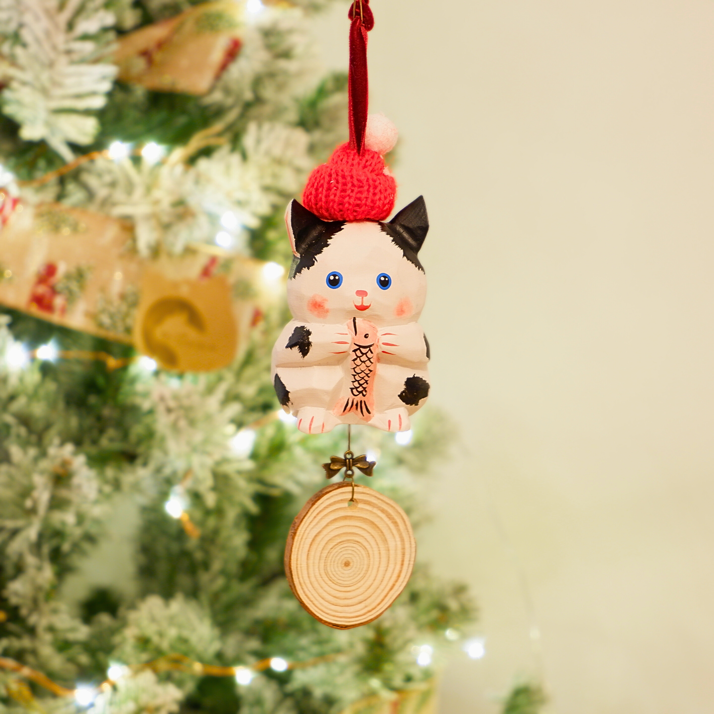 The Quiet Feast - Hand Carved Wooden Ornament with Personalised Wooden Name Tag