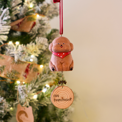 The Little Scholar - Hand Carved Wooden Ornament with Personalised Wooden Name Tag