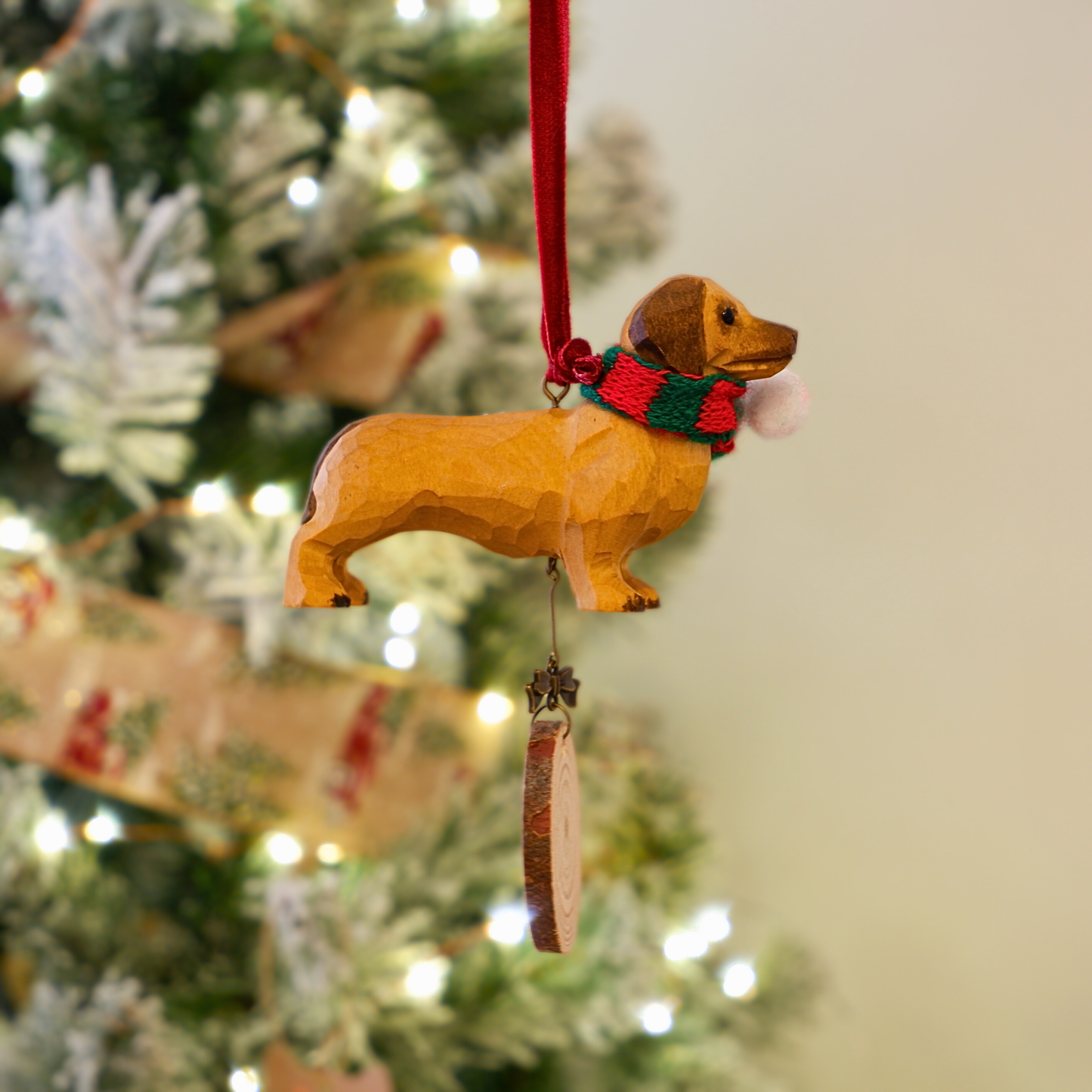 The Merry Barker - Hand Carved Wooden Ornament with Personalised Wooden Name Tag