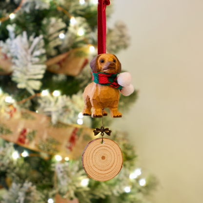 The Merry Barker - Hand Carved Wooden Ornament with Personalised Wooden Name Tag