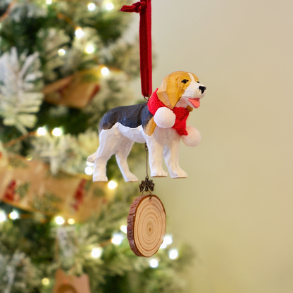 The Little Sniffer - Hand Carved Wooden Ornament with Personalised Wooden Name Tag