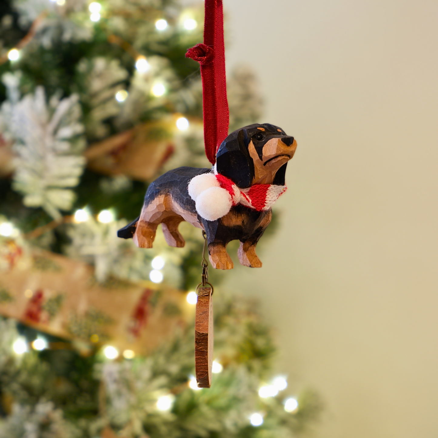 The Merry Barker - Hand Carved Wooden Ornament with Personalised Wooden Name Tag