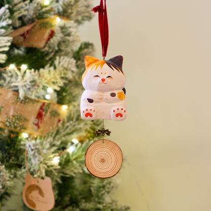 The Quiet Feast - Hand Carved Wooden Ornament with Personalised Wooden Name Tag