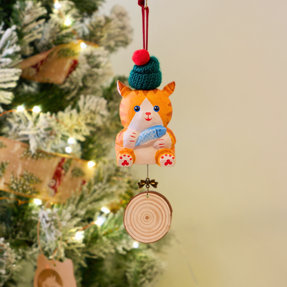 The Quiet Feast - Hand Carved Wooden Ornament with Personalised Wooden Name Tag