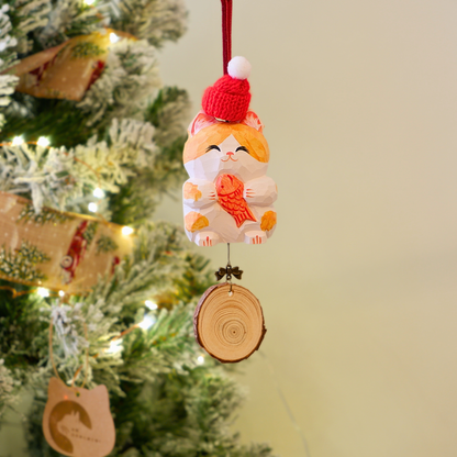 The Quiet Feast - Hand Carved Wooden Ornament with Personalised Wooden Name Tag