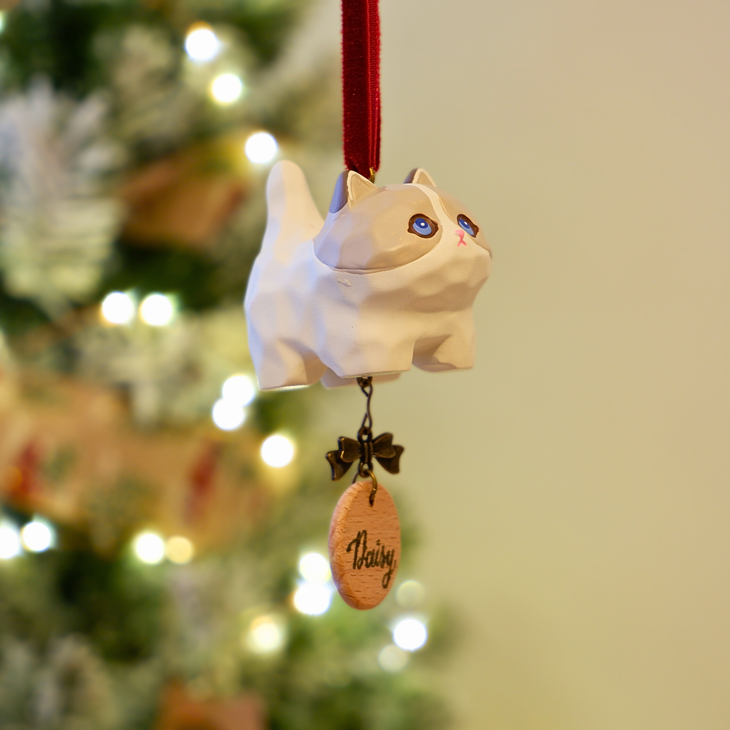 Tail Held High - Resin Ornament with Personalised Wooden Name Tag